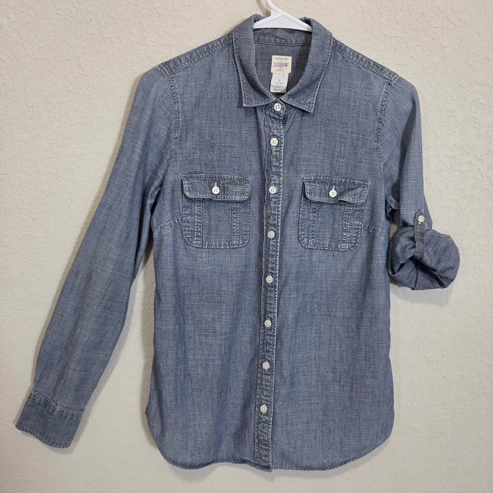 J Crew Factory Perfect Shirt Womens S Chambray Button Up Casual Cotton Fall
